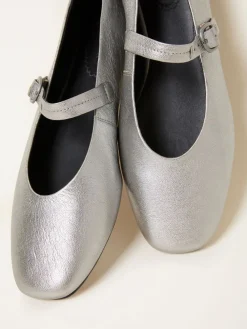 Fat Face FatFace Leather Mary Jane Pump Silver New