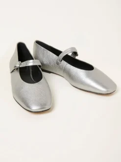 Fat Face FatFace Leather Mary Jane Pump Silver New