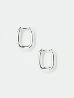 Fat Face FatFace Silver Tone Oval Huggie Hoop Earrings Outlet
