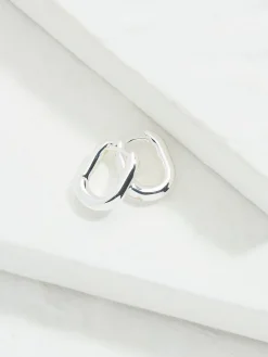 Fat Face FatFace Silver Tone Oval Huggie Hoop Earrings Outlet