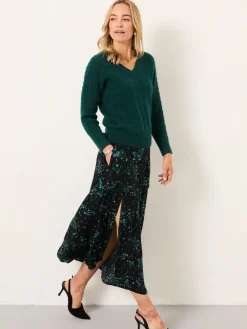 Fat Face FatFace Skye Black Winter Meadow Midi Skirt Hot