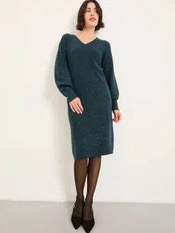 Fat Face FatFace Sparkle Knit Midi Dress Teal Blue Outlet