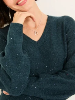 Fat Face FatFace Sparkle Knit Midi Dress Teal Blue Outlet