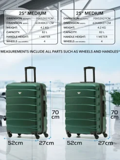 CABIN PRO Flight Knight Medium Green Check In Hold Luggage Hardcase Travel Suitcases Set Of 2 Hot