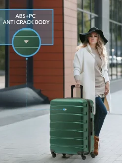 CABIN PRO Flight Knight Medium Green Check In Hold Luggage Hardcase Travel Suitcases Set Of 2 Hot