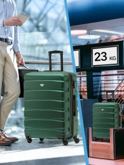 CABIN PRO Flight Knight Medium Green Check In Hold Luggage Hardcase Travel Suitcases Set Of 2 Hot