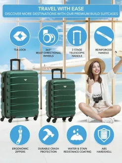 CABIN PRO Flight Knight Medium Green Check In & Small Carry On Hardcase Travel Suitcases Set Of 2 Clearance