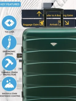 CABIN PRO Flight Knight Medium Green Check In & Small Carry On Hardcase Travel Suitcases Set Of 2 Clearance