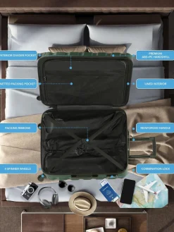 CABIN PRO Flight Knight Medium Green Check In & Small Carry On Hardcase Travel Suitcases Set Of 2 Clearance