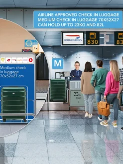 CABIN PRO Flight Knight Medium Green Check In & Small Carry On Hardcase Travel Suitcases Set Of 2 Clearance