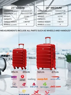 CABIN PRO Flight Knight Medium Red Check In & Small Carry On Hardcase Travel Suitcases Set Of 2 Best