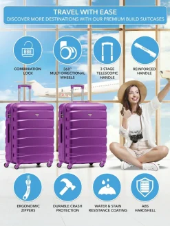 CABIN PRO Flight Knight Purple Set of 2 Medium Check-In Hold Luggage Hardcase Travel Suitcases Online