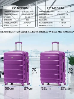 CABIN PRO Flight Knight Purple Set of 2 Medium Check-In Hold Luggage Hardcase Travel Suitcases Online