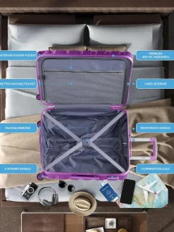CABIN PRO Flight Knight Purple Set of 2 Medium Check-In Hold Luggage Hardcase Travel Suitcases Online