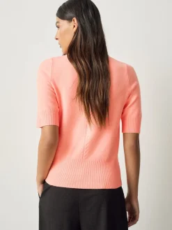 Next Fluro Coral Supersoft Short Sleeve Knitted Top Sale