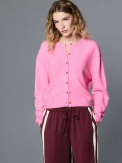 Next Fluro Pink Crew Neck Knitted Cardigan With Wool New