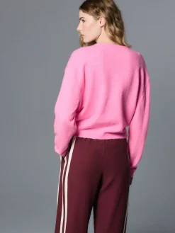 Next Fluro Pink Crew Neck Knitted Cardigan With Wool New