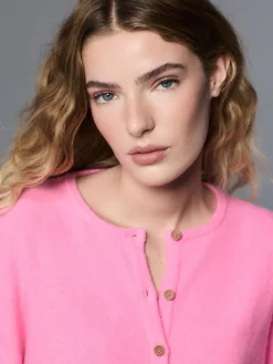 Next Fluro Pink Crew Neck Knitted Cardigan With Wool New