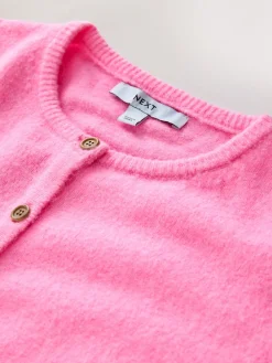 Next Fluro Pink Crew Neck Knitted Cardigan With Wool New