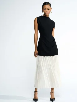 French Connection Black Zion Pleated Skirt Dress