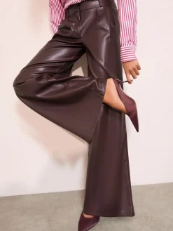 Friends Like These Faux Leather Pleated Wide Leg Trousers Berry Red
