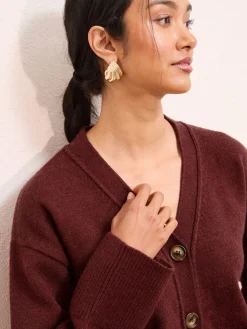 Friends Like These V-Neck Exposed Seam Cardigan Berry Red Best