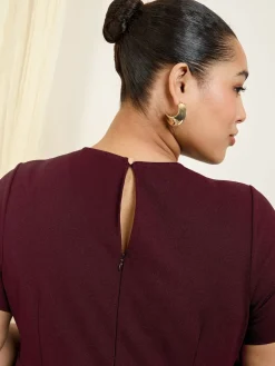 Friends Like These Curve Tab Detail Short Sleeve Midi Tailored Dress Berry Red Best