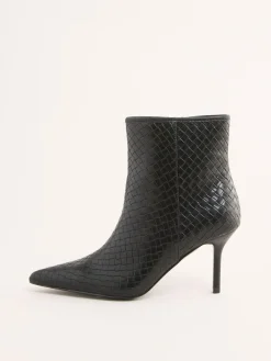 Friends Like These Faux Leather Mid Heel Smart Point Toe Woven Ankle Boots Black Best