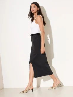 Friends Like These Petite Split Front Denim Midi Skirt Black Sale