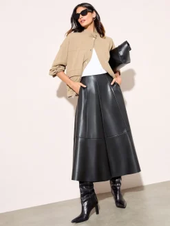 Friends Like These Black Petite Faux Leather Midi Skirt Outlet