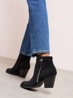 Friends Like These Standard fit Stacked Heel Faux Suede Cuban Ankle Boots Black