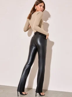 Friends Like These Faux Leather Straigh Leg Trousers Black Discount