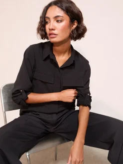 Friends Like These Tab Sleeve Utility Pocket Shirt Black Sale