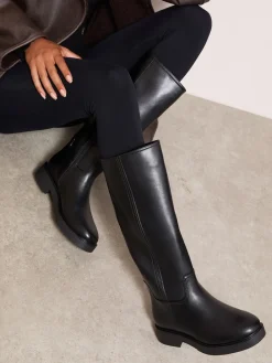 Friends Like These Standard fit Faux Leather Casual Flat Pull On Knee High Long Riding Boots Black Clearance