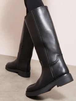 Friends Like These Standard fit Faux Leather Casual Flat Pull On Knee High Long Riding Boots Black Clearance
