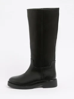 Friends Like These Standard fit Faux Leather Casual Flat Pull On Knee High Long Riding Boots Black Clearance