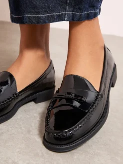Friends Like These Patent Faux Leather Comfort Bow Smart Loafers Black Outlet