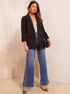 Friends Like These Petite Edge to Edge Tailored Sleeve Detail Blazer Black Hot