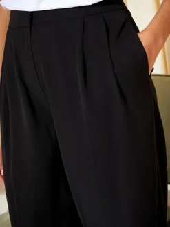 Friends Like These Petite Premium Elastic Back Tailored Wide Leg Trousers Black Clearance
