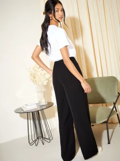 Friends Like These Petite Premium Elastic Back Tailored Wide Leg Trousers Black Clearance
