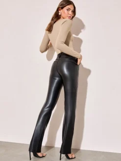 Friends Like These Petite Faux Leather Straigh Leg Trousers Black Outlet