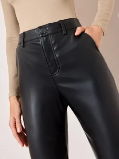 Friends Like These Petite Faux Leather Straigh Leg Trousers Black Outlet