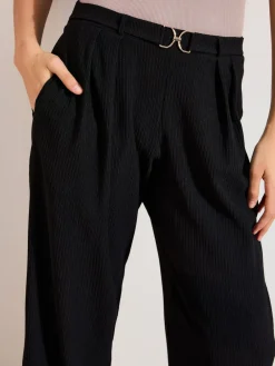 Friends Like These Petite Crinkle Jersey Wide Leg Trousers with Buckle Front Black Online