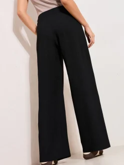 Friends Like These Petite Crinkle Jersey Wide Leg Trousers with Buckle Front Black Online