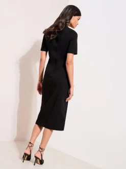 Friends Like These Sculpting Stretch Button Midi Dress Black Clearance