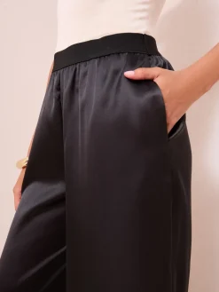 Friends Like These Super Wide Leg Satin Trousers Black Discount
