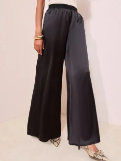 Friends Like These Super Wide Leg Satin Trousers Black Discount