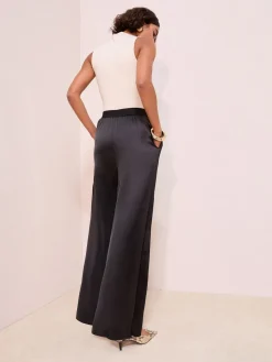 Friends Like These Super Wide Leg Satin Trousers Black Discount
