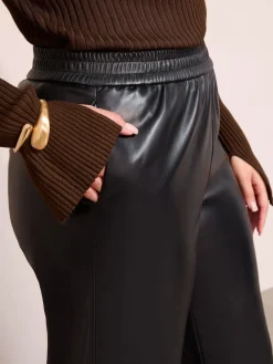 Friends Like These Black Curve Faux Leather Elasticaed Trousers Outlet