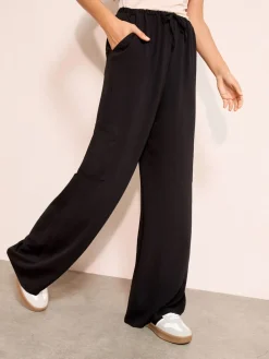 Friends Like These Black Petite Utility Pocket Wide Leg Trousers Discount
